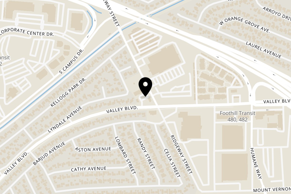 Map showing the location of Curry Time Pomona on 2407 E Valley Blvd in Pomona